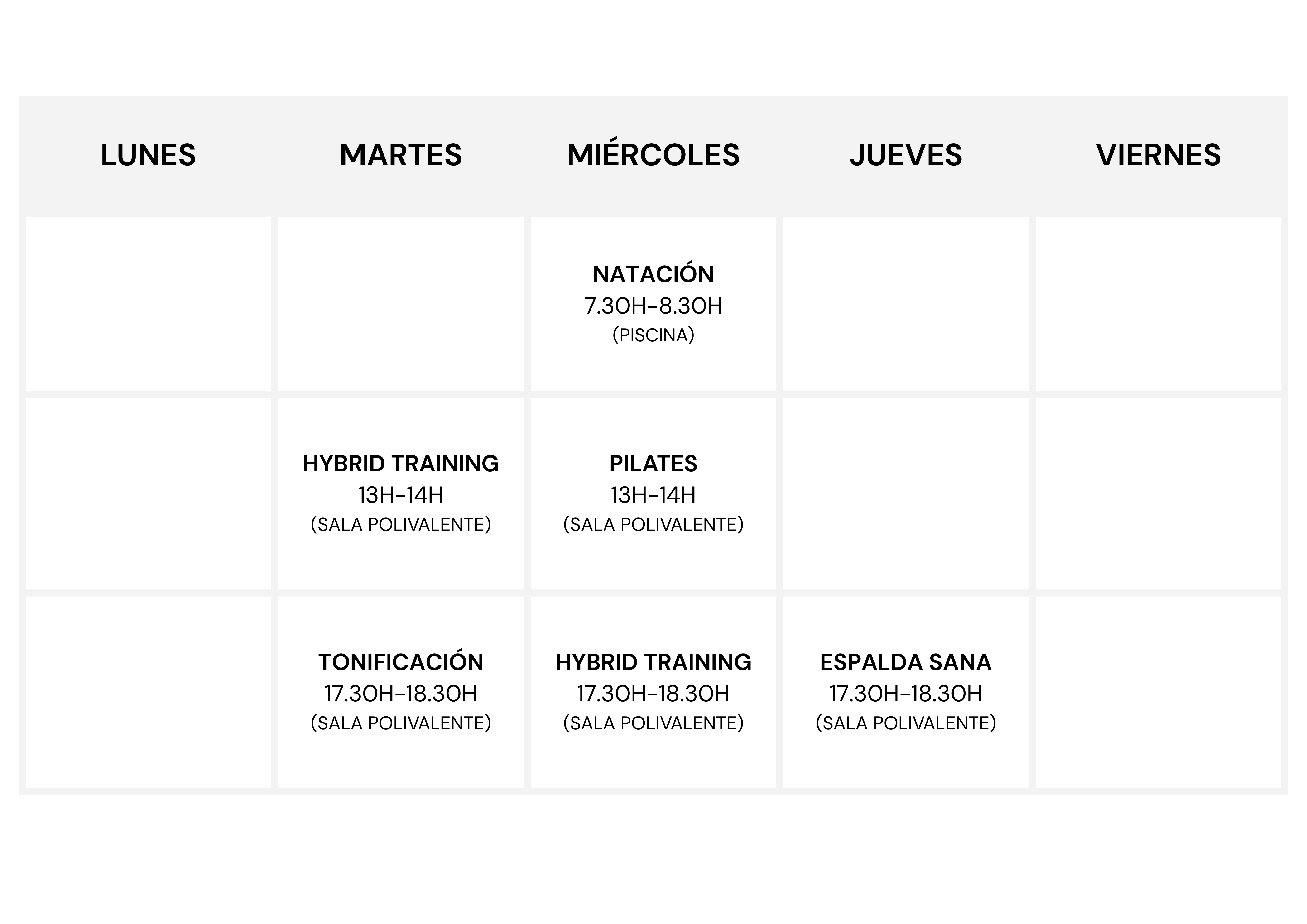 Calendario secciones deportivas